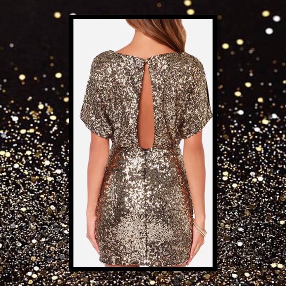 SOLD🆕 Gold Sequin Party Dress Keyhole Back - Picture 5 of 5